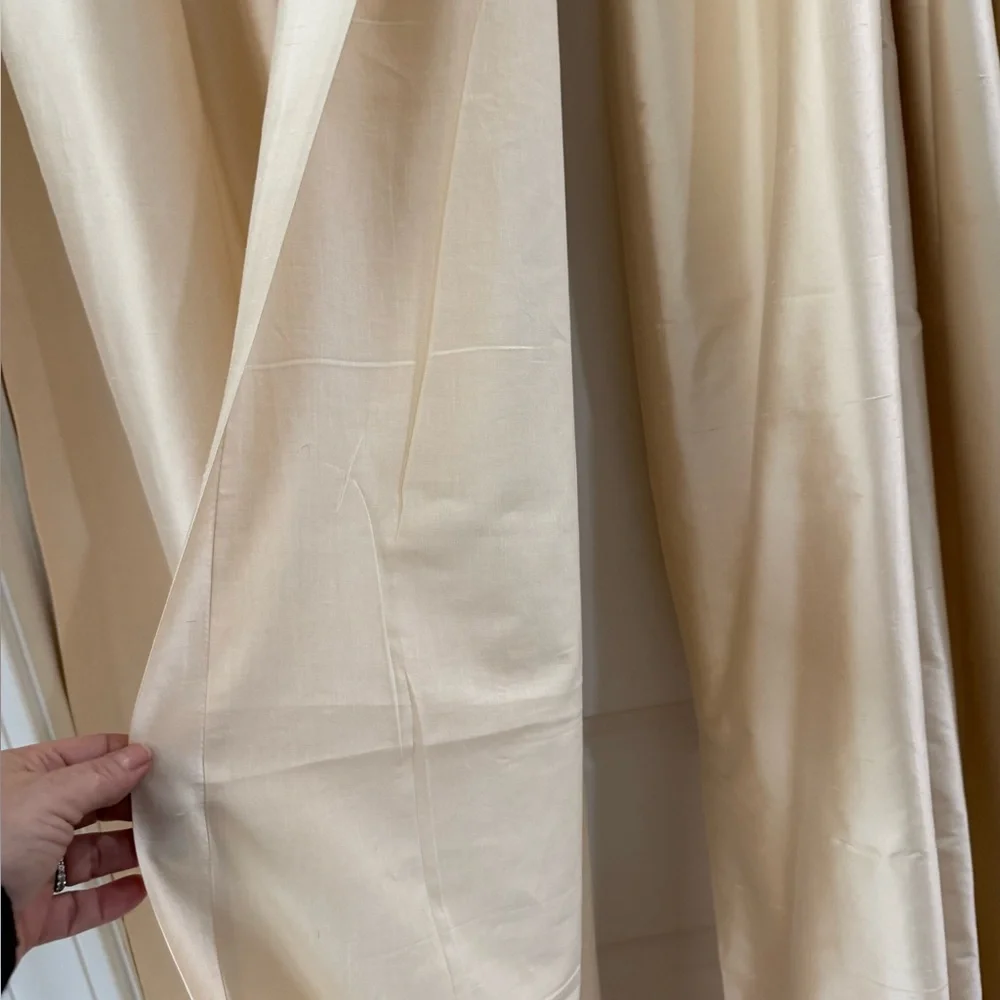 ETHAN ALLEN 100% SILK Two Lined Ivory Curtain Panels Drapes 50in x 95in